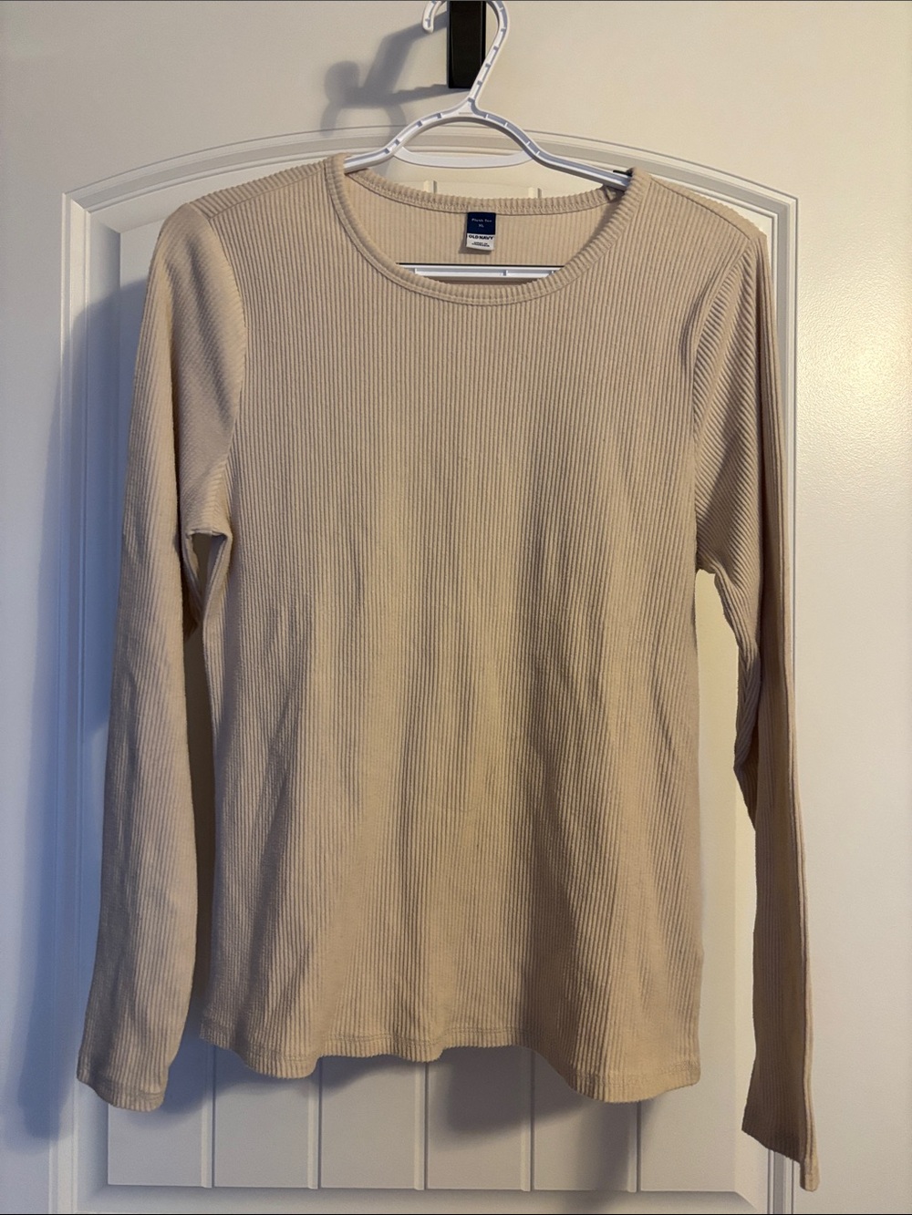 Old Navy Ribbed Long Sleeve Tee in Beige